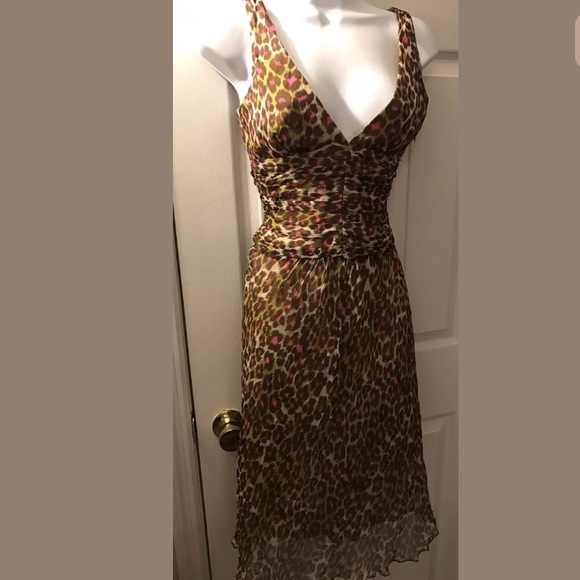 TRINA TURK Animal Print Silk Dress Pink Brown - Picture 1 of 6